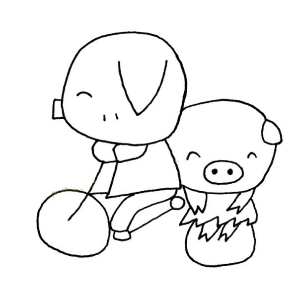 Daddy Pig rides a bike with his little pig