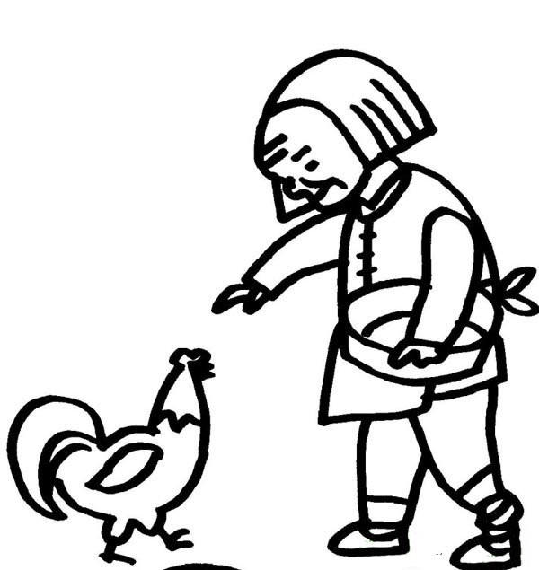 Simple drawings of characters Simple drawing pictures of an old woman feeding chickens