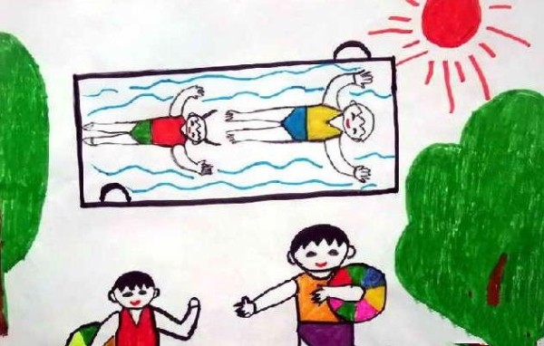 Childrens drawing Lets go swimming with dad