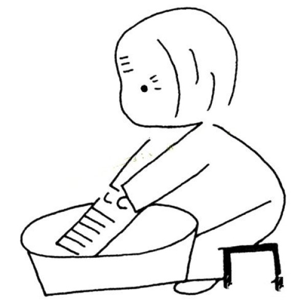 Simple drawing picture of grandma washing clothes