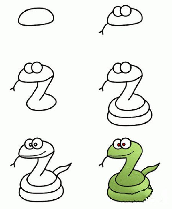 Steps for primary school students to learn simple drawings of snakes