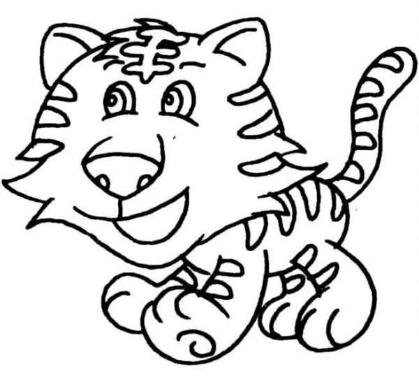 Childrens simple drawing of little tiger