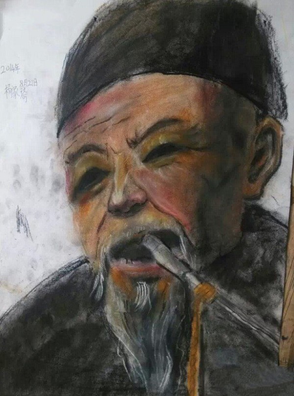 Grandpa is a long-time smoker, there are childrens paintings about the Double Ninth Festival