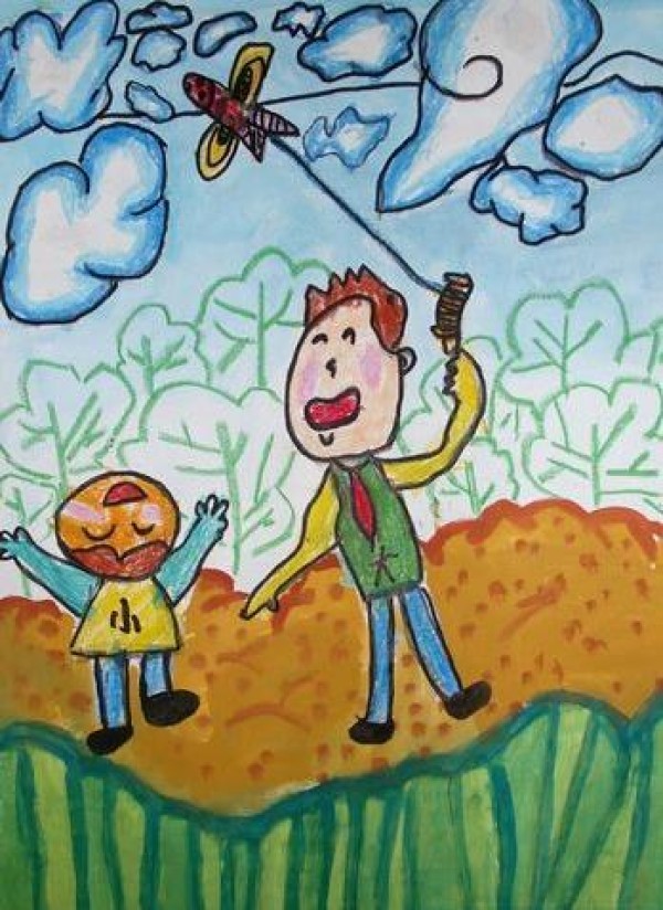 Childrens drawings for Fathers Day: Flying a kite with dad