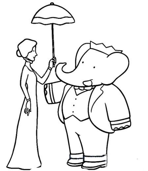 Mr. Elephant and Beauty Simple Drawing