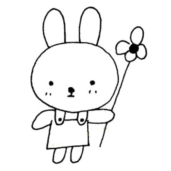 Simple drawing pictures of little white rabbits who like little flowers