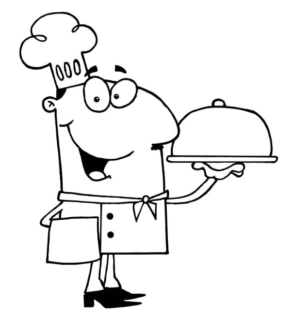 Cartoon chef preparing to serve food