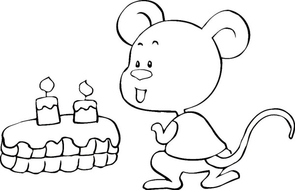 Simple drawing of little mouse stealing cake