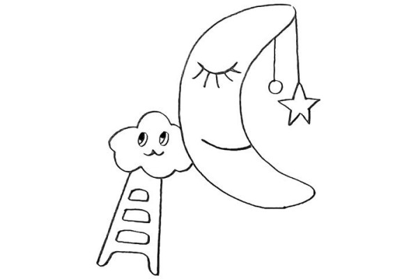 Draw a cute cartoon moon with simple strokes