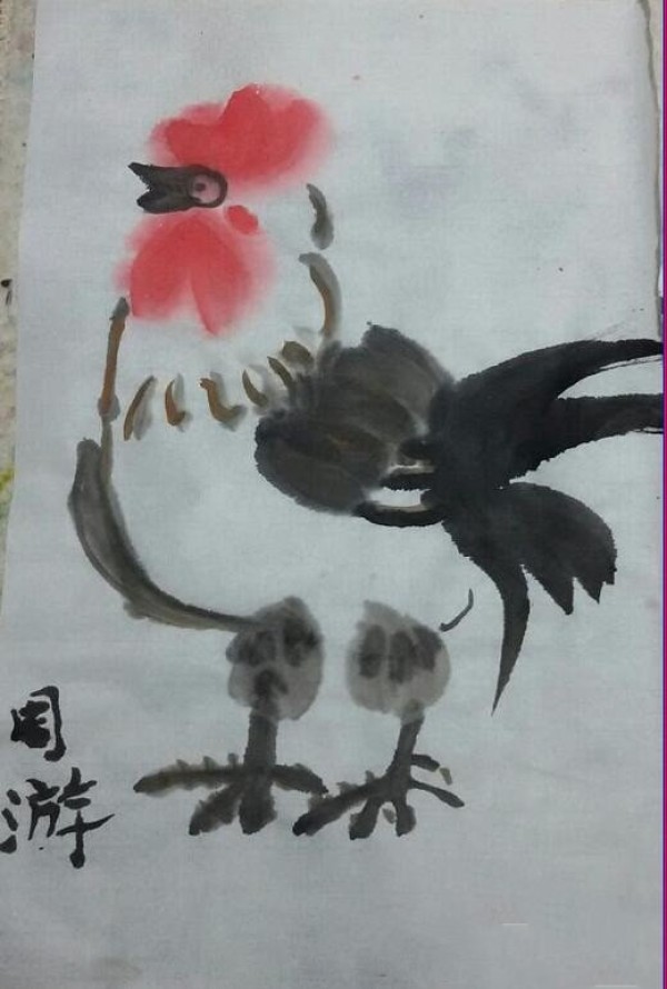 Freehand big rooster simple ink animal painting