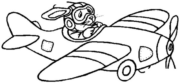 Simple drawing picture of little rabbit flying a plane