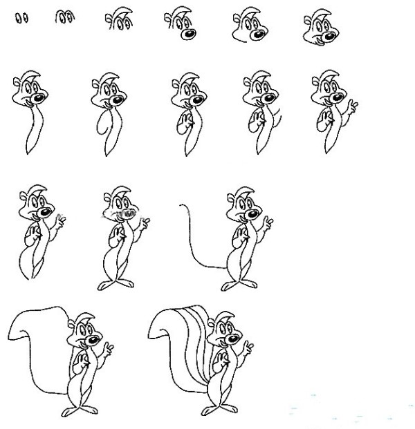 Cartoon squirrel simple drawing tutorial