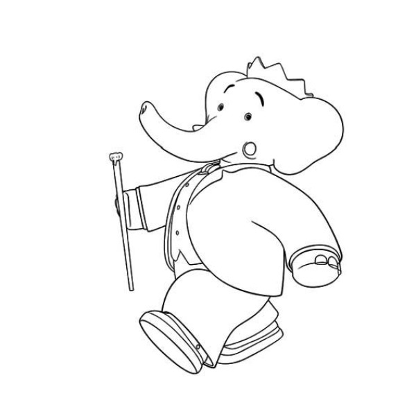 Simple drawing of elephant wearing clothes