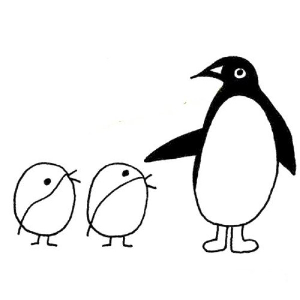 Mother penguin and little penguin