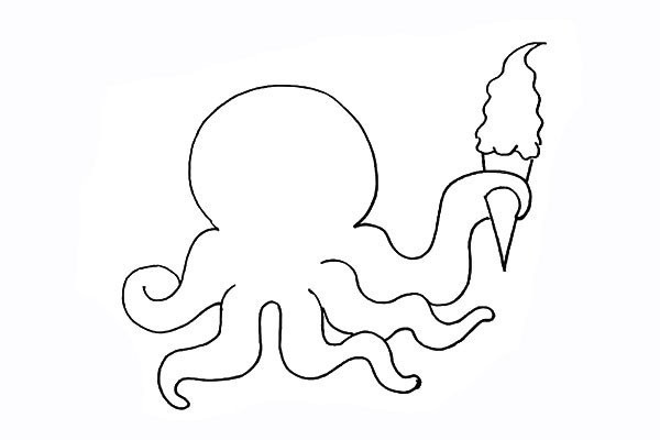 How to draw an octopus holding ice cream