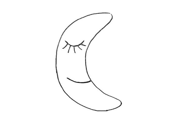 Draw a cute cartoon moon with simple strokes