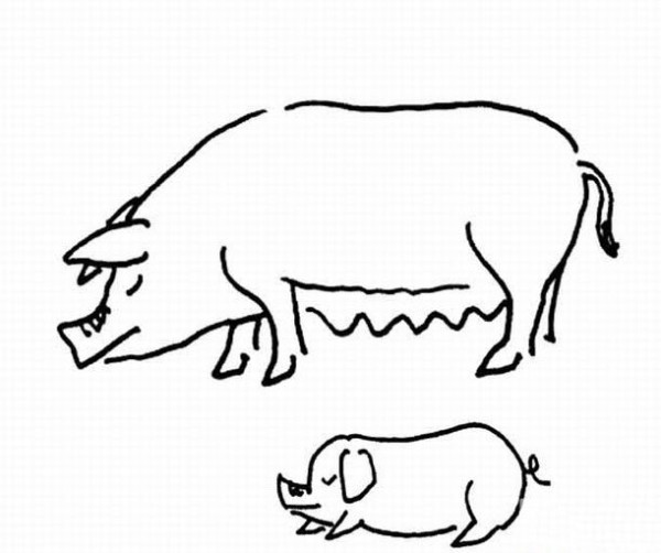 Simple drawing of mother pig and piglet