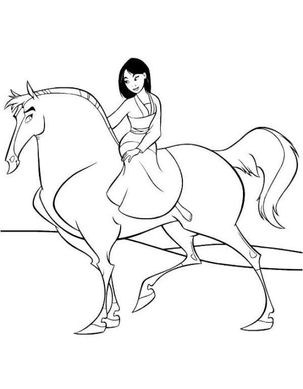 Simple drawing of Mulan riding a horse