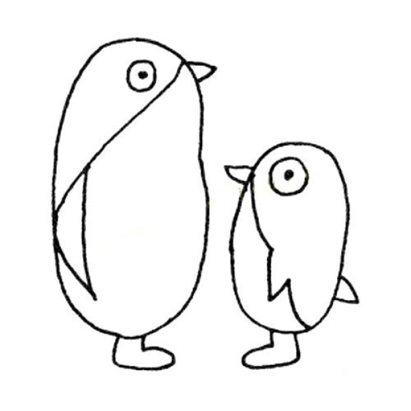 Penguin father and little penguin simple drawing