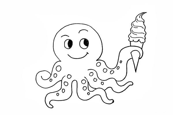 How to draw an octopus holding ice cream