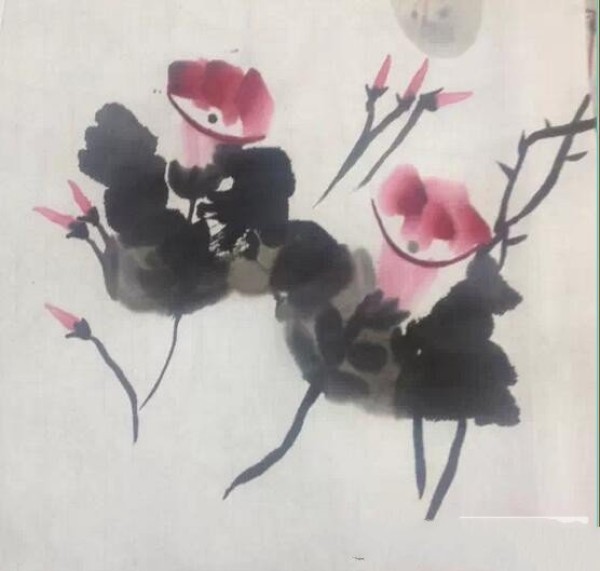 red morning glory spring freehand traditional Chinese painting