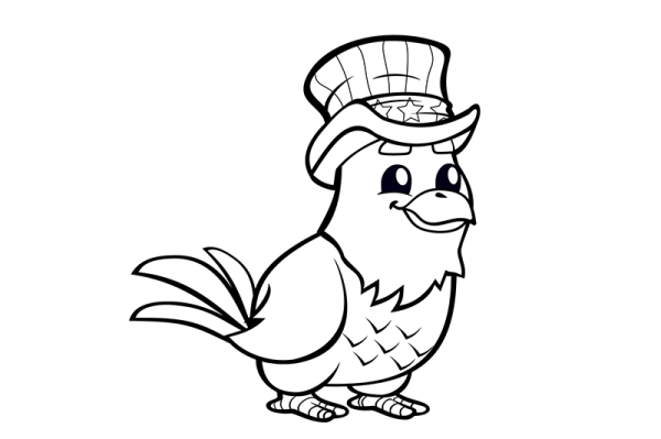 Simple drawing picture of eagle wearing magic hat