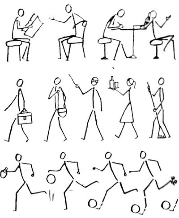 13 simple drawings of character movements