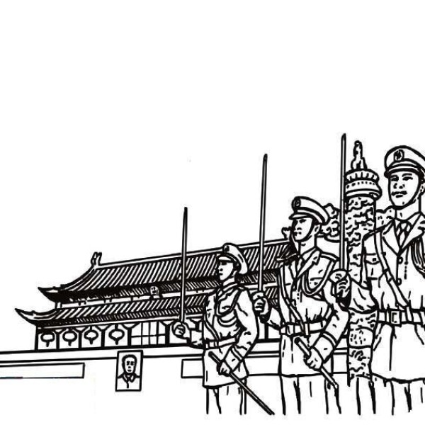 Tiananmen National Flag Guard Simple Drawing