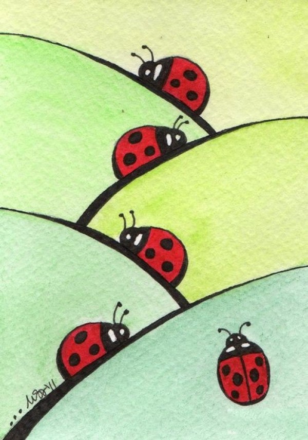 Appreciation of the cute seven-star ladybug foreign watercolor paintings