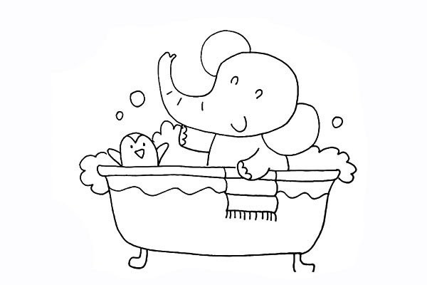 Simple drawing tutorial of a baby elephant who loves taking a bath