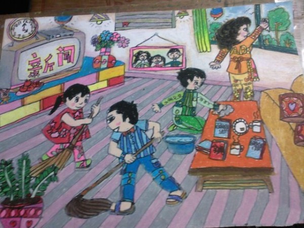 Childrens drawing of the first day of summer vacation