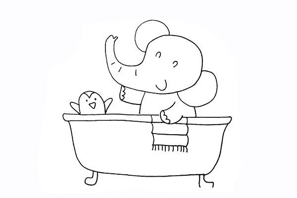 Simple drawing tutorial of a baby elephant who loves taking a bath