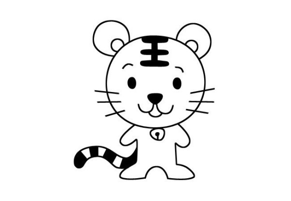 Simple drawing of little tiger among the twelve zodiac animals