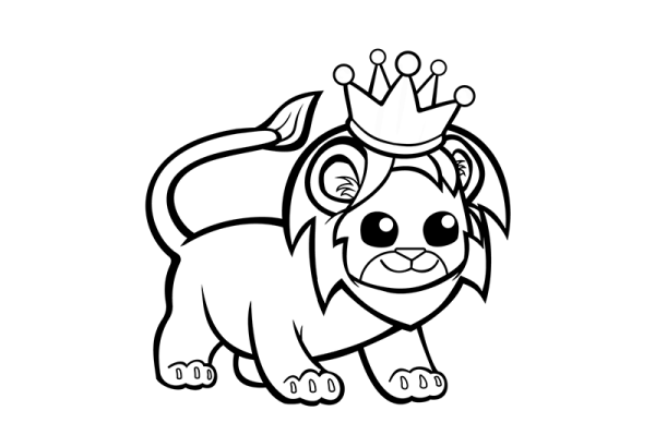 Cute lion wearing a crown simple drawing picture