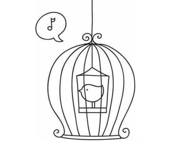 Hand drawn bird in a cage simple picture pencil sketch