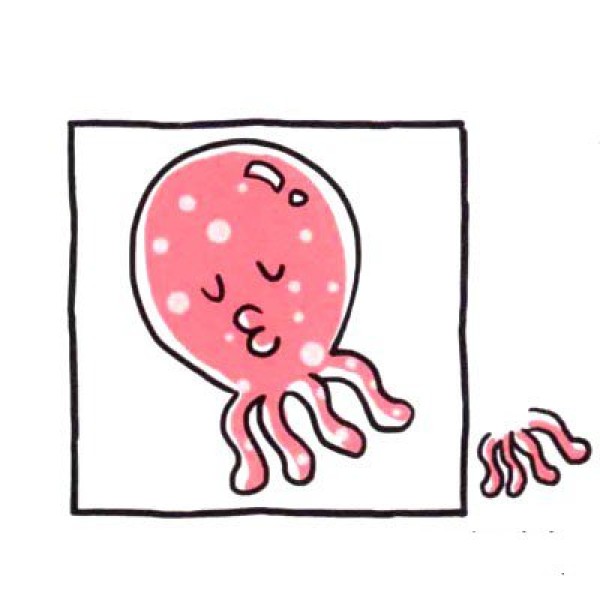 Draw cute simple strokes of big bald octopus in four steps