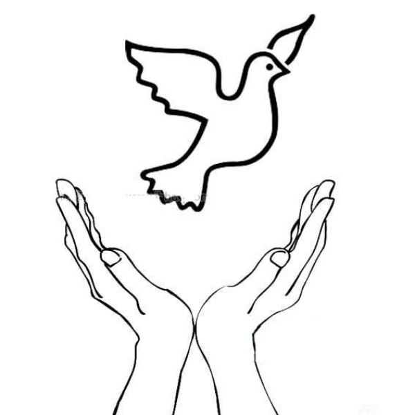 Simple drawing of flying dove of peace