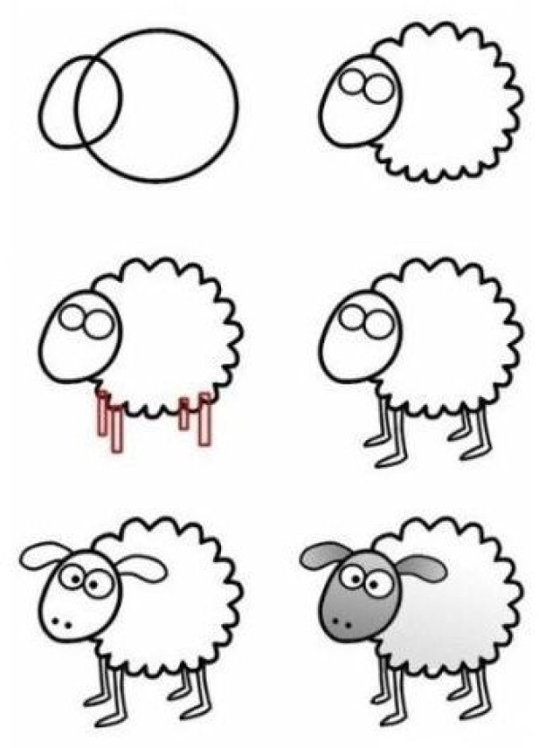 Cartoon lamb simple drawing steps