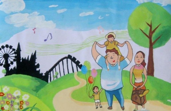 childrens drawing happy family