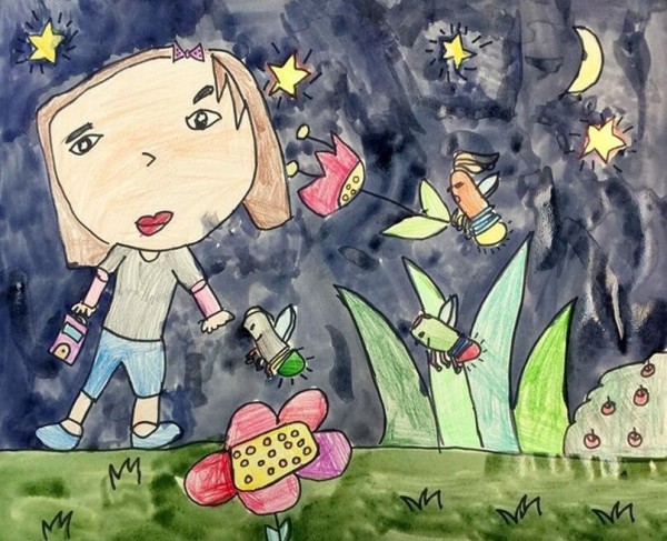 Appreciation of fireflies on summer night, happy summer vacation theme painting pictures