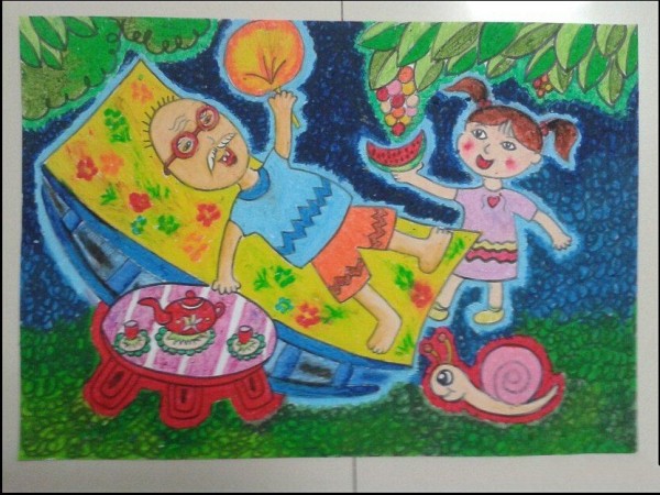 Me and my grandpa, appreciation of children’s paintings with the theme of Double Ninth Festival