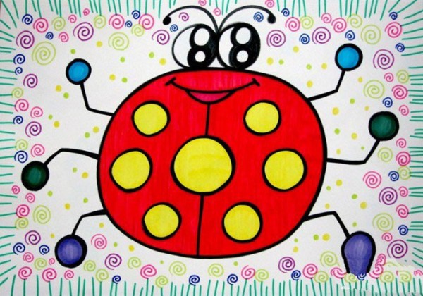 Simple drawing of seven-star ladybug Beautiful seven-star ladybug