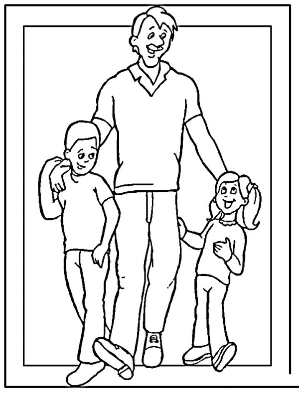 Fathers Day simple drawing material Dad, son and daughter