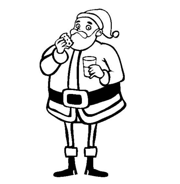 Simple drawing of Santa Claus eating cookies