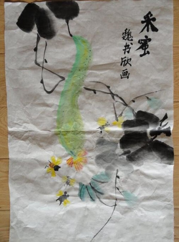 Chinese painting of collecting honey, freehand loofah