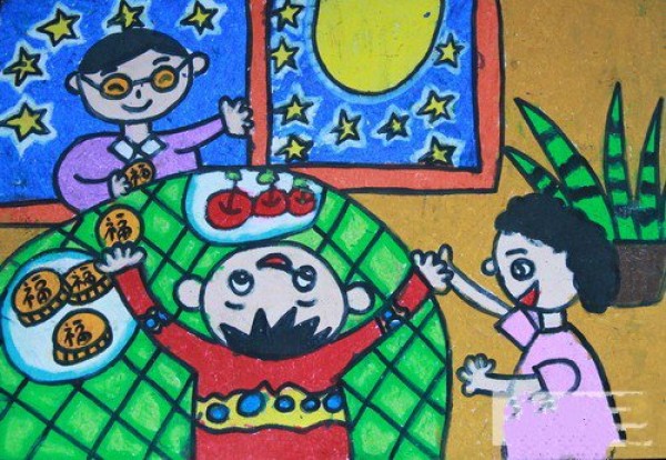 Childrens drawings of Mid-Autumn Festival for primary school students-Celebrate the Mid-Autumn Night