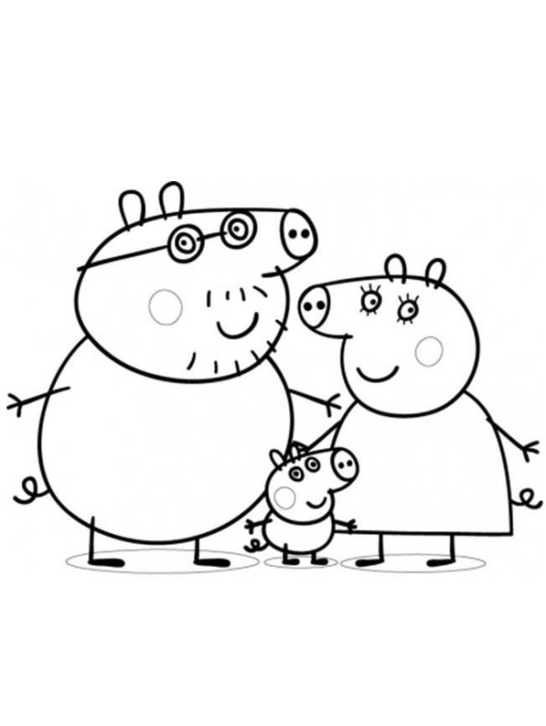 Simple drawing of cartoon characters Peppa Pig and her family