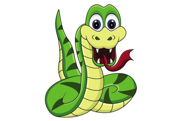 5 simple drawing pictures of cartoon green snakes