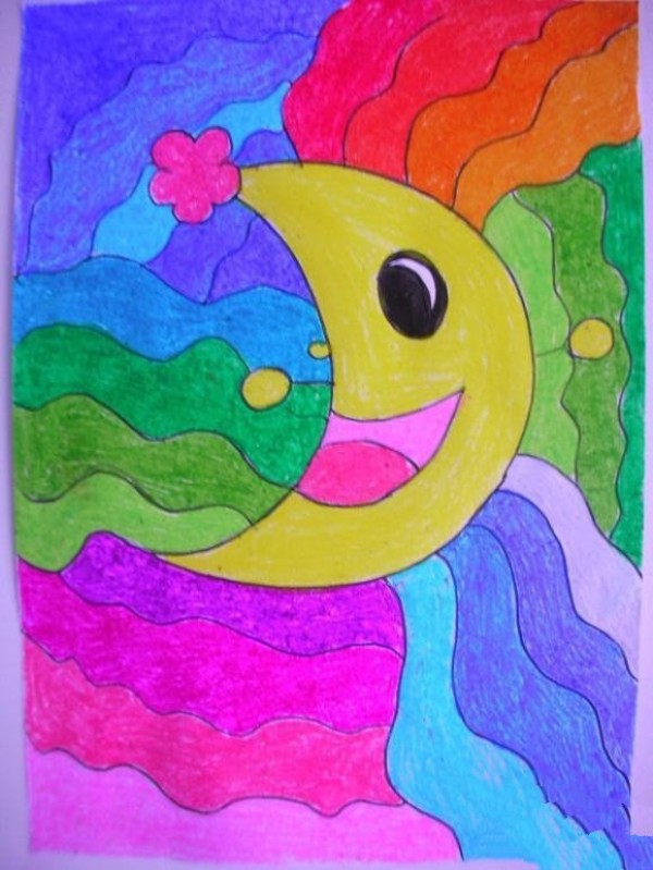 Mid-Autumn Festival childrens drawing - the moon is hiding