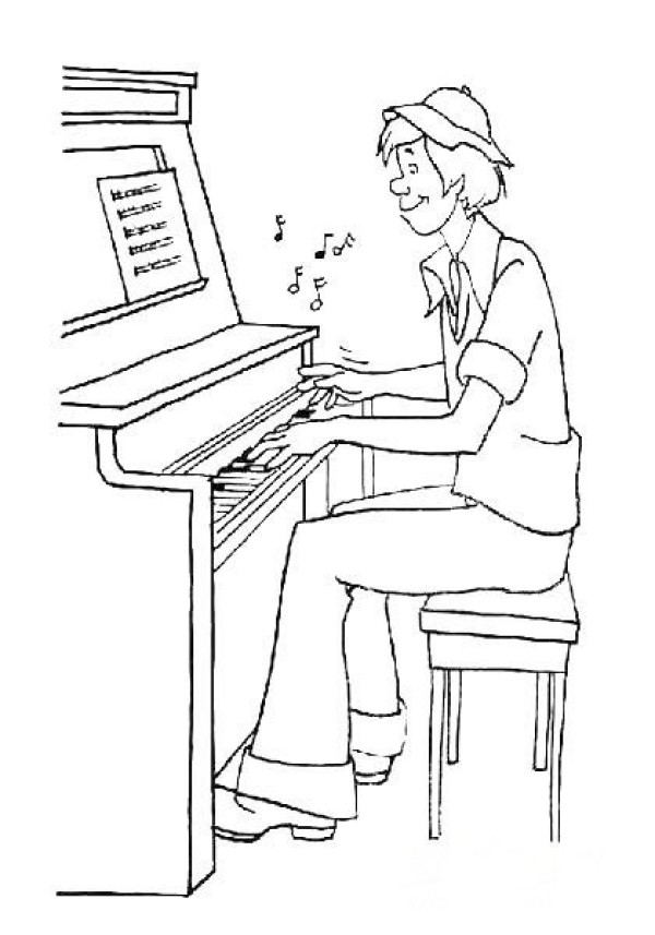 How to draw a person playing the piano in simple strokes